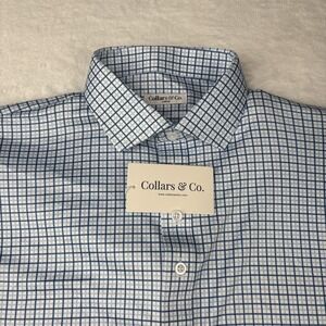Collars and Co NWT Semi-Spread Collar Polo Blue Tattersall - Size Large